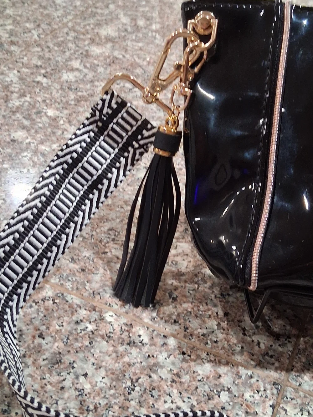 Yves Saint Laurent GWP Black Faux Patent Crossbody Bag with Tassel.New